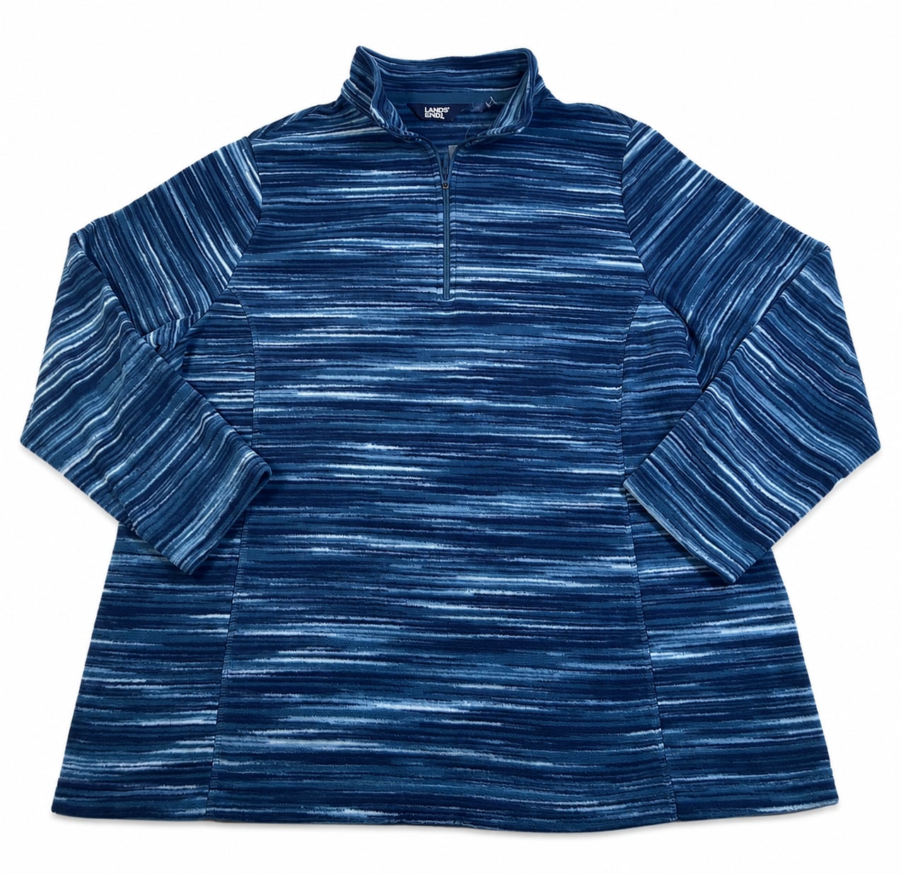 Lands' End Women's Plus Size 2x Blue Space Dye Fleece Quarter Zip Pullover